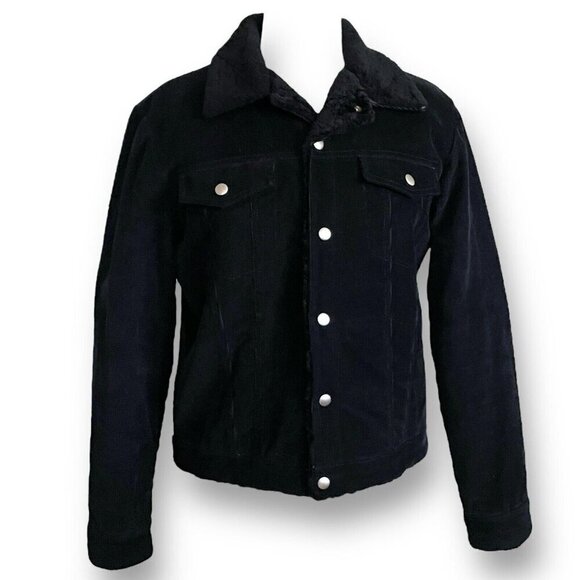 A.P.C. Womens Trucker Jacker Sz Large Black Corduroy Shearling Collar Lining - Picture 5 of 11